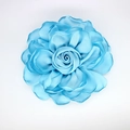 Elegant sky blue satin fabric rose flower headpiece with layered silk petals - Dual Use (Brooch/Hair Clip) / Blue