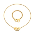 Golden titanium steel jewelry set with Cuban chain and handcuff charms for men and women - Gold (KS189625-Z)