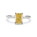 Zilveren ring met 2ct geel zirkoon in radiant slijpvorm en diamantaccenten - US 5 / Gele Zirkonia