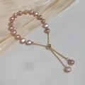 Pink irregular pearl bracelet with gold metallic beads and adjustable slide clasp - 22 Purple Baroque Adjustable Bracelet