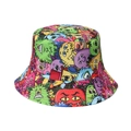 Detail of colorful cartoon monster print on cotton reversible bucket hat fabric - 58cm / Style J-Colorful Cartoon Monster