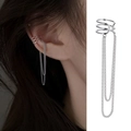 Silver bow ear cuff with elegant long tassel and zircon, stylish clip-on earring - Single Tassel Ear Cuff