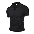 Polo classica nera a maniche corte con colletto a righe arancioni su sfondo bianco - Taglia M / Top / Nero