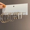 Set of six varied silver-colored hoop earrings including pearl and twisted designs - 33# Silver Pin (12-Piece Set) / Silver