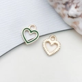 Pendentifs cœur en émail vert et or texturé pour accessoires de bijoux DIY - Cœur Évidé (17539)