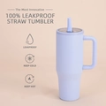 Light blue 40oz leakproof insulated tumbler with straw and handle for hot and cold drinks - 40oz / Light Grey Blue