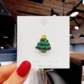 Cute green enamel Christmas tree brooch pin with golden trim and colorful ornaments - 126*Christmas Tree Pin