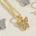 Elegant gold butterfly pendant necklace with shimmering cubic zirconia micro-inlay accents - Small Butterfly / 14K Gold
