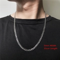 Heren hiphop zilveren roestvrijstalen schakelketting 5mm breedte op een model - ZJ5140-5mm 55cm Zilveren Cubaanse Schakelketting