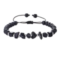 Adjustable black bead bracelet with irregular natural stones and silver metal spacers - Obsidian