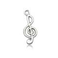 Silver treble clef musical note pendant with smooth metallic finish on white background - Treble Clef-10x25mm