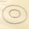 Ensemble collier et bracelet de tennis en acier inoxydable argenté avec zircons cubiques - 5mm-Bracelet 20cm / Acier