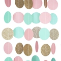 Pink mint green and gold glitter paper circle dot garland for birthday party decoration - Gold Pink and Green Circle Garland / 2 M