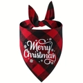 Detalle de pañuelo navideño de cuadros rojos y negros para mascotas con frase impresa - Letra de Copo de Nieve Roja