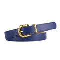Dark blue leather belt featuring a distinctive gold-toned bamboo buckle design - Navy Blue