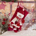 Large red Christmas stocking with 3D plush snowman character for holiday gifts. - Large Short Leg Knitted Snowman