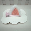 Pair of cute pink and white plush cat ear hair clips for girls on display card - Orange