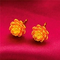 Elegant gold flower earrings in matte finish displayed on a rich red silk background - Style 5 Hollow Flower Stud Earrings (1 Pair With Backs)