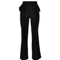 Pantalón de campana negro de cintura alta para mujer con volantes y detalle de lazo lateral - S / Negro