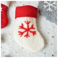 Handmade white wool felt Christmas stocking ornament with red snowflake embroidery - Christmas Stocking White