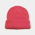 Pink angora wool knit beanie with thick fold-over cuff for winter warmth and comfort - One Size / Watermelon red