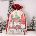 Christmas gift bag with gnomes and buffalo plaid trim featuring Joy to the World text - Gnome with Striped Hat Gift Bag
