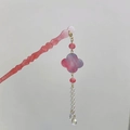 Elegante bastoncino per capelli stile pittura a inchiostro con nappa rosa - Ventaglio Rotondo Rosso Rosa