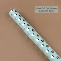 Mint green gift wrapping paper with silver polka dots in a decorative scroll roll - Green Background Silver Foil Polka Dots / 50*70CM