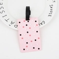 Pink luggage tag with black and white polka dots, silicone travel ID tag with lanyard - Pink Polka Dot