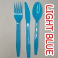 Light blue plastic cutlery set with fork knife and spoon featuring diamond texture handles - Blue Forks