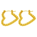 Elegant gold twisted rope heart hoop earrings crafted in stainless steel for women - Spiral Twist Heart