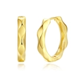 Polished S925 sterling silver chunky wave hoop earrings in brilliant gold finish - Gold