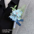Hellblaue künstliche Hortensien-Ansteckblume mit Perle und blauem Band für Bräutigame - Blau