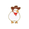 Emaille-Anstecknadel mit weißem Huhn, braunem Cowboyhut und rotem Halstuch - Cowboyhut Ente (QHXZ1729)