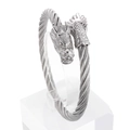 Men's 18k gold plated stainless steel dragon head cable cuff bracelet in silver finish - Steel Color (KB157310-KFC)