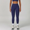 High-waisted seamless yoga leggings in deep purple finish with V-shape waist - S / Navy Blue