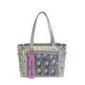 Silver Japanese style Ita bag featuring a transparent display window with anime badges - White