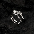 Offener S925 Silberring im flüssigen Metall-Stil mit runder weißer Perle für Damen - Einstellbar Offen / Weißgold