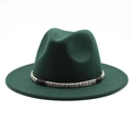 Detailed macro view of dark green wool fedora with a tricolor braided rope band - Dark Green