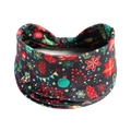 Macro detail of Christmas elastic headband with festive ornaments on black fabric - Style 15 (Christmas)