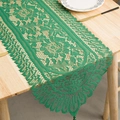 Dunkelgrüner Tischläufer aus Spitze mit Blumenmuster und eleganten Quasten-Details - 33*91 / Floral Grün