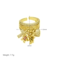 Details zu den Maßen eines goldenen Mehrreihiger Ring mit Herz- und Kreuzanhängern - Einstellbar Offen / Mehrschichtige Figur Kreuz Herz Stil (DR240627-A)