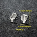 Silver stainless steel cactus stud earrings with black textured detail, size 1.1x0.6cm - 092 Cactus / Steel