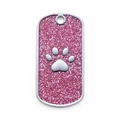Pink glitter pet ID tag with silver paw print and rectangular zinc alloy frame - Chrome / Glitter Pink