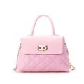 Borsa in pelle rosa con cuciture trapuntate catena dorata e chiusura a scatto - Rosa
