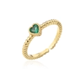 Detail of 18K gold plated ring with a sparkling green heart-shaped zircon stone - Adjustable Open / Green Style (10719)