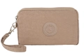 Waterproof khaki nylon phone wallet bag with triple zipper and wrist strap detail - Khaki