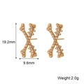 Gold X-shaped bone stud earrings with pavé rhinestones in a minimalist design - Halloween X-Shape Bone Rhinestone Studs - Gold