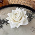 Cream white fabric floral hair claw clip with elegant rose petals and soft velvet texture - Pure White Flower