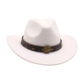 White wool felt western cowboy hat with brown printed band and vintage star buckle - One Size / White